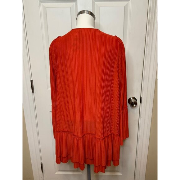 Free People Red Accordion Pleated Bell Sleeve Tie-Neck Top, Size XS - Picture 6 of 8
